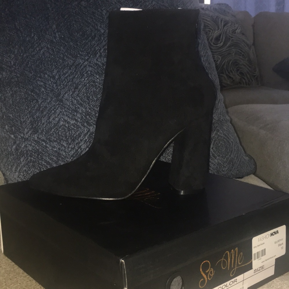 Black thick heel booties